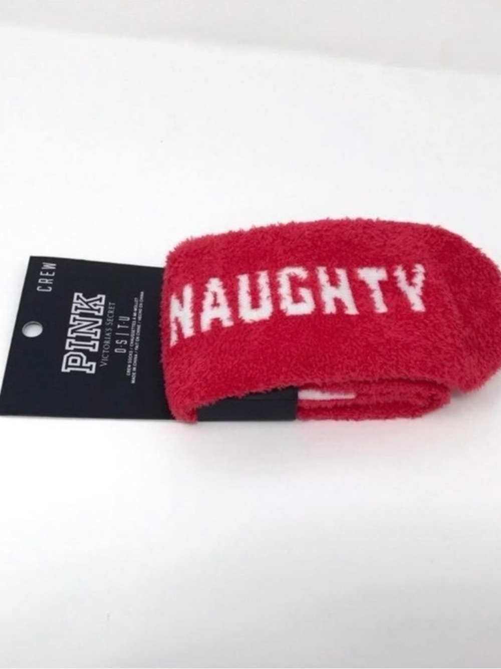 PINK Victoria's Secret Red Fuzzy 'NAUGHTY' Nice socks